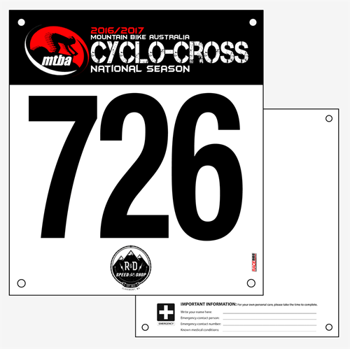 Show details for Full Colour Front, Black and White Reverse UCI Race Bibs