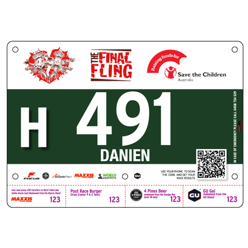 Show details for Full Colour Front, Black and White Reverse Race Bibs with Tear off Tags