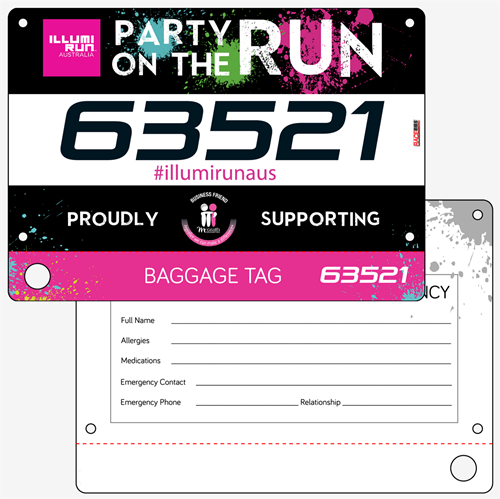 Show details for Full Colour Front, Black and White Reverse Race Bibs with Tear off Tags