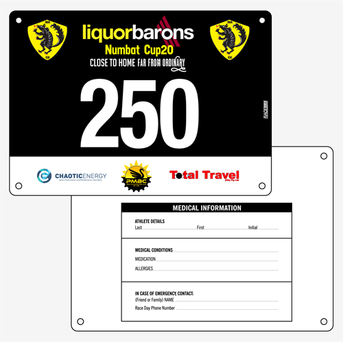 Show details for Full Colour Front, Black and White Reverse Race Bibs