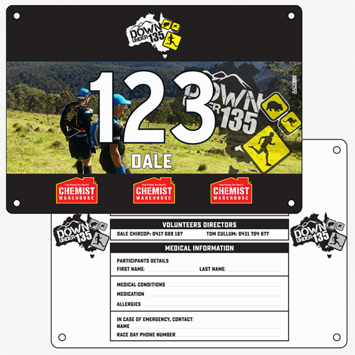 Show details for Full Colour Front, Black and White Reverse Race Bibs