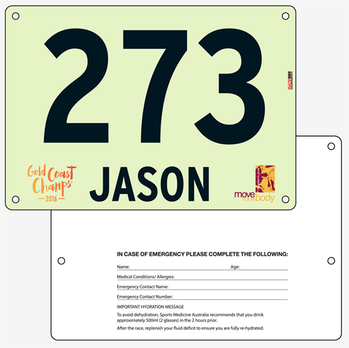 Show details for Full Colour Front, Black and White Reverse Race Bibs