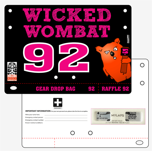 Show details for Full Colour Front, Black and White Reverse Economical Race Numbers with Tear off Tags