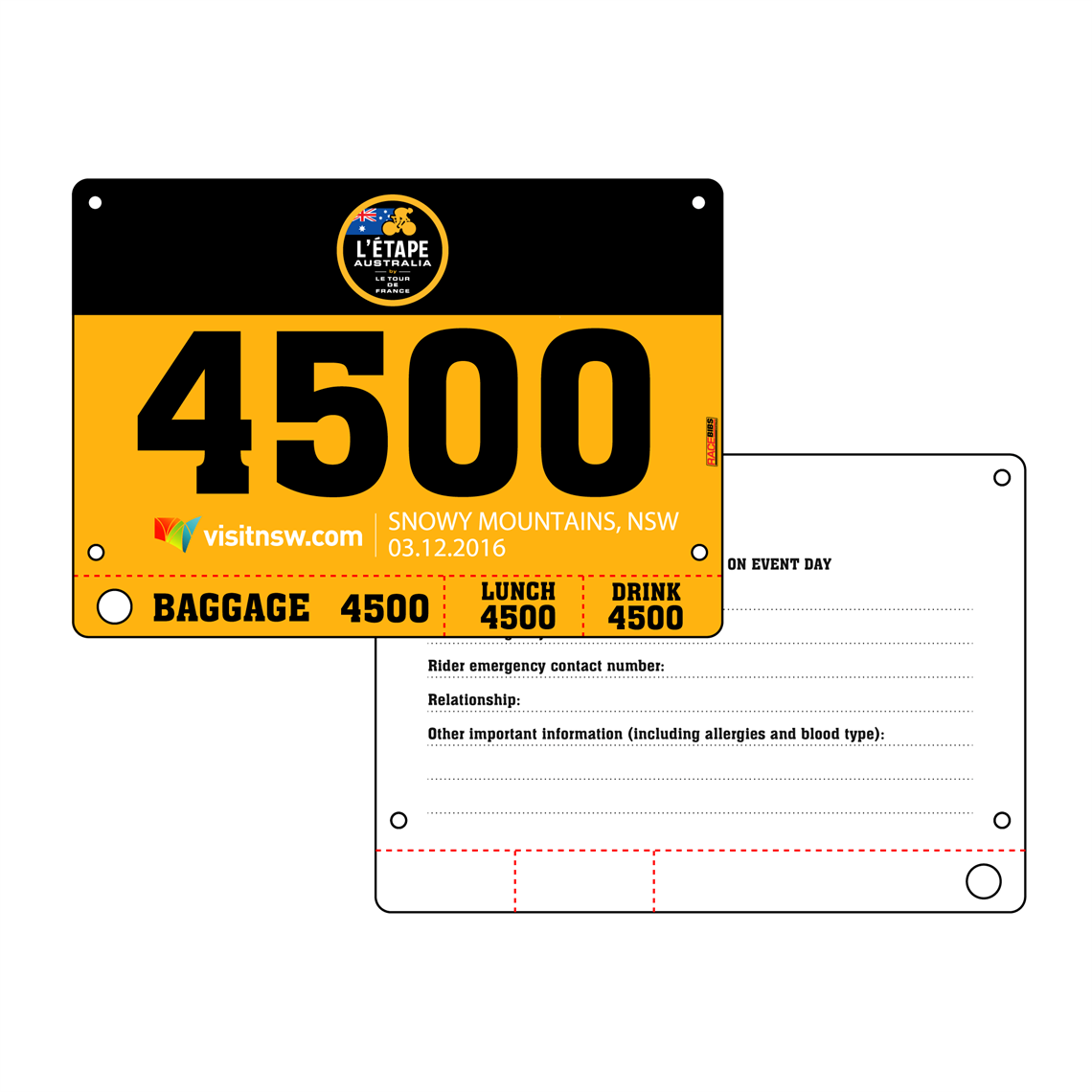 Show details for Full Colour Front, Black and White Reverse Race Bibs with Tear off Tags