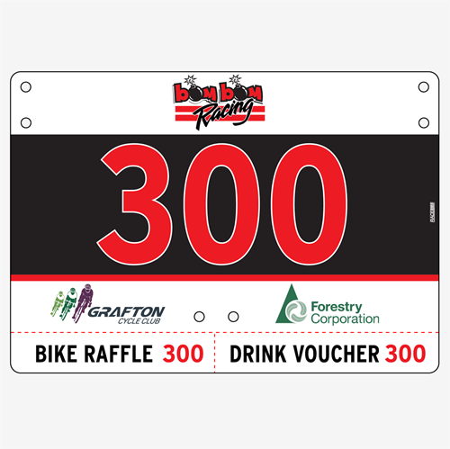 Show details for Full Colour Front, Black and White Reverse Economical Race Numbers with Tear off Tags