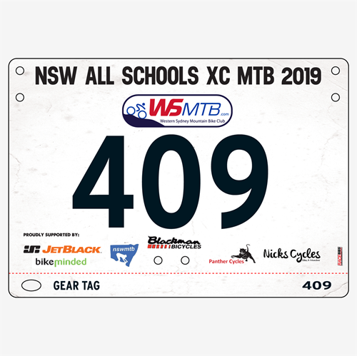 Show details for Full Colour Front, Black and White Reverse Economical Race Numbers with Tear off Tags