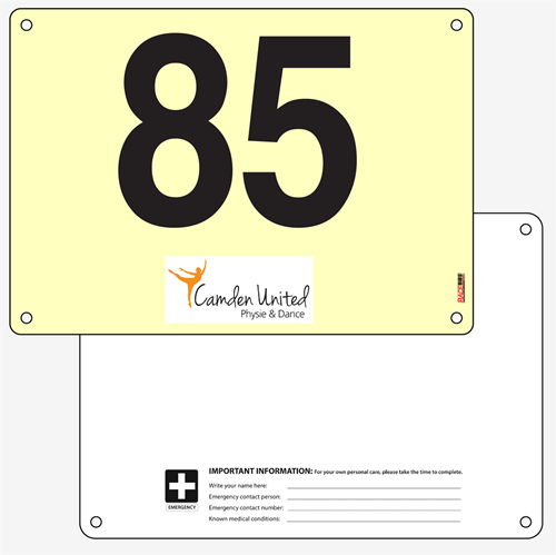 Show details for Full Colour Front, Black and White Reverse Race Bibs