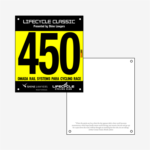 Show details for Full Colour Front, Black and White Reverse UCI Race Bibs