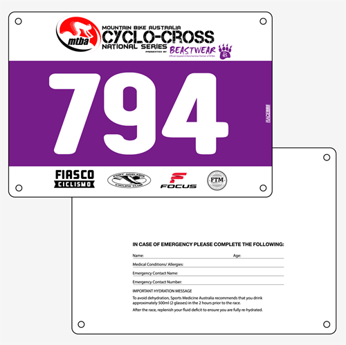 Show details for Full Colour Front, Black and White Reverse Race Bibs
