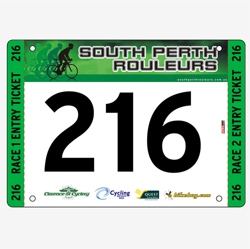 Show details for Full Colour Front, Black and White Reverse Race Bibs with Tear off Tags