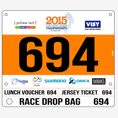 Show details for Full Colour Front, Black and White Reverse Race Bibs with Tear off Tags
