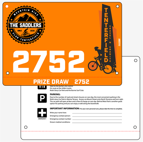 Show details for Full Colour Front, Black and White Reverse Race Bibs with Tear off Tags