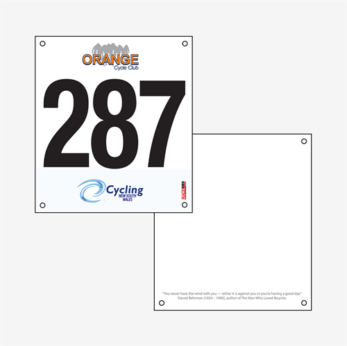 Show details for Full Colour Front, Black and White Reverse UCI Race Bibs