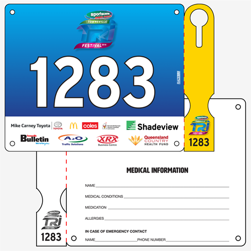 Show details for Full Colour Front, Black and White Reverse Race Bibs with Tear off Tags