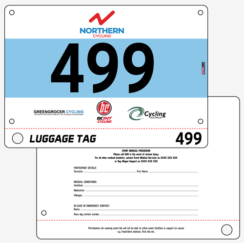 Show details for Full Colour Front, Black and White Reverse Race Bibs with Tear off Tags