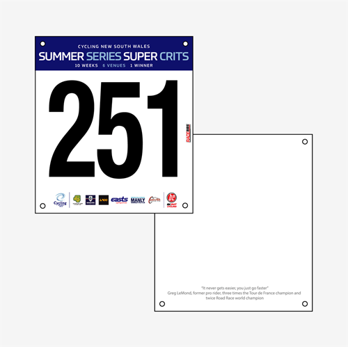 Show details for Full Colour Front, Black and White Reverse UCI Race Bibs