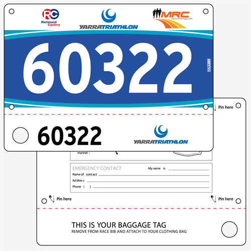 Show details for Full Colour Front, Black and White Reverse Race Bibs with Tear off Tags
