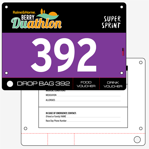 Show details for Full Colour Front, Black and White Reverse Race Bibs with Tear off Tags