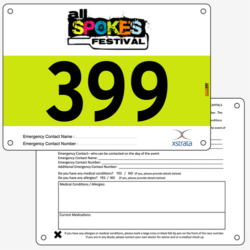 Show details for Full Colour Front, Black and White Reverse Race Bibs