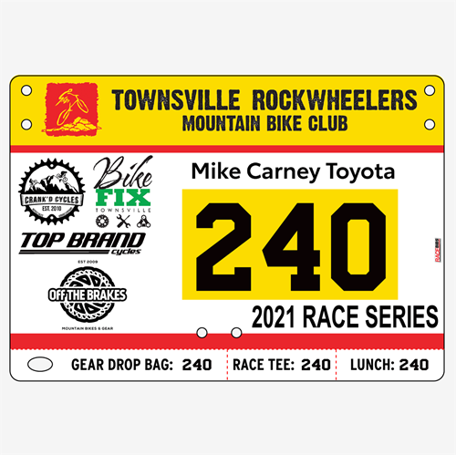 Show details for Full Colour Front, Black and White Reverse Economical Race Numbers with Tear off Tags