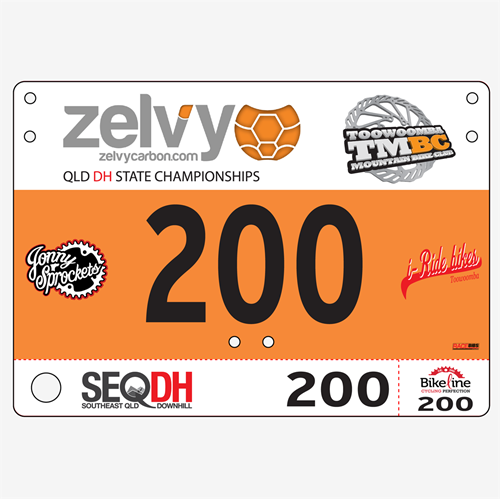 Show details for Full Colour Front, Black and White Reverse Economical Race Numbers with Tear off Tags